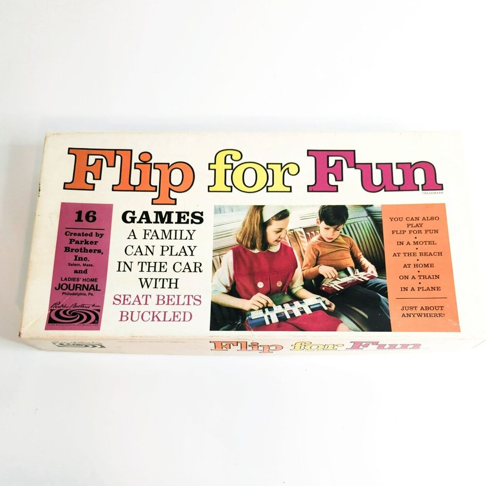 Vintage Parker Brothers Flip For Fun Game 1966 Complete In Box Original Crayons